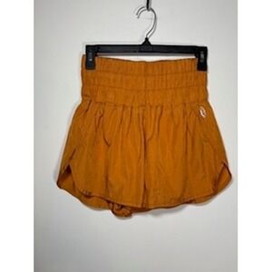 FP Movement The Way Home Shorts Medium Orange Smocked High Rise Running Gym